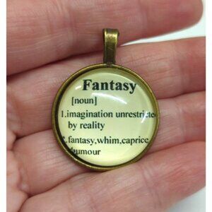 NOS Vintage Fantasy Dictionary Definition Pendant for Necklace‎ BrassTone 1 1/8"